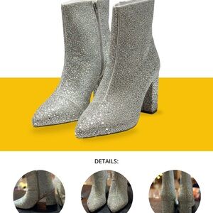 Betsey Johnson Cady Rhinestone Ankle Boots • Sparkly Silver Crystal Booties